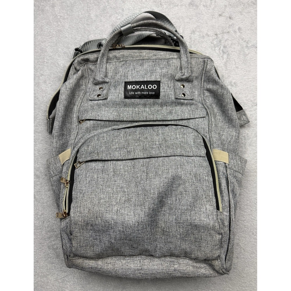 MOKALOO Gray Polyester Diaper Bag Backpack w/ Outer Pockets